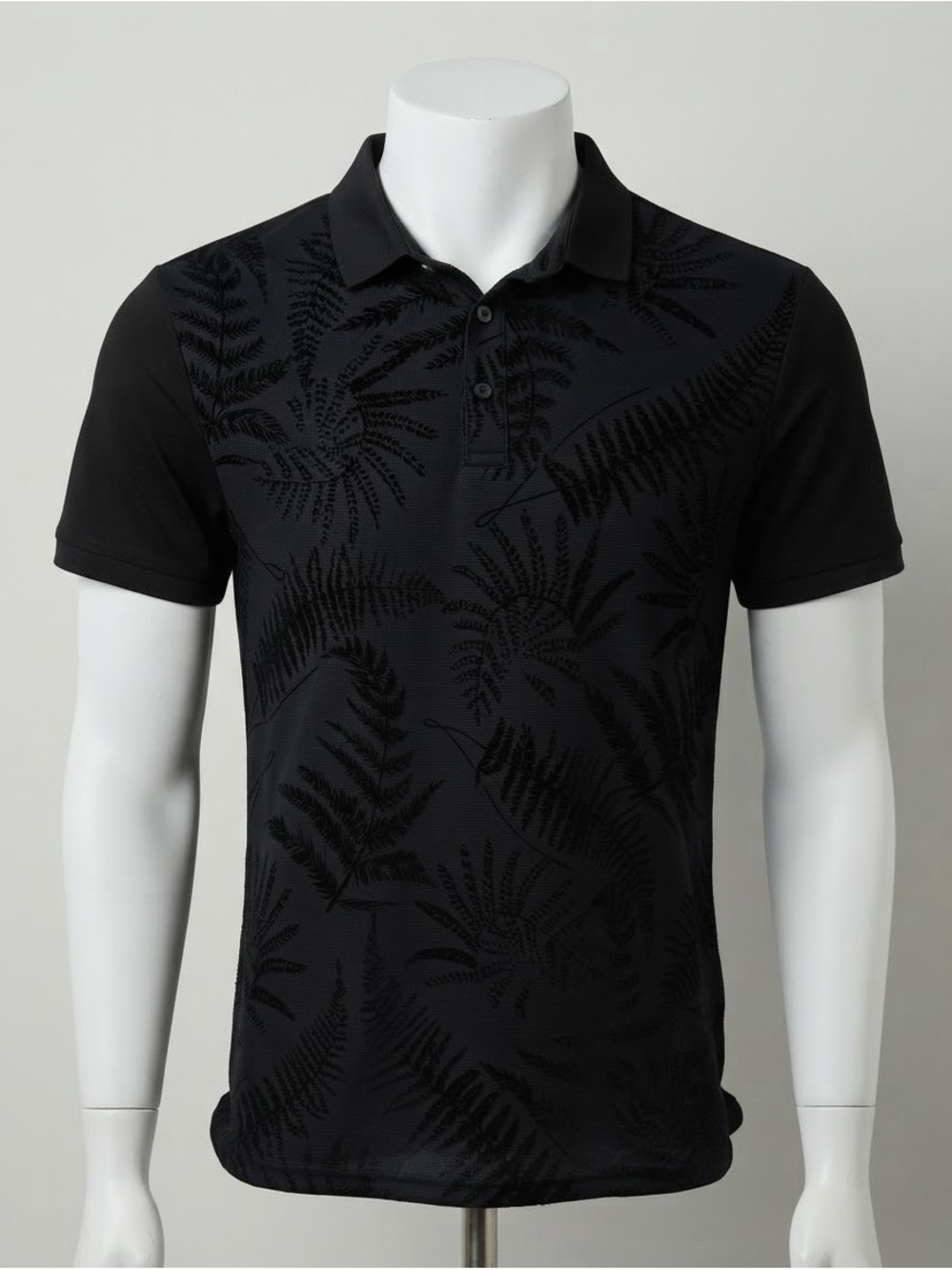 Fashion Nova Black Fern-Print Polo